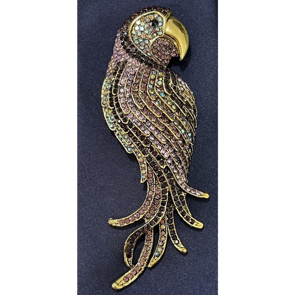 NWOT HUGE Heidi Daus Inspired Parrot Bird Brooch Pin Multicolor Rhinestone